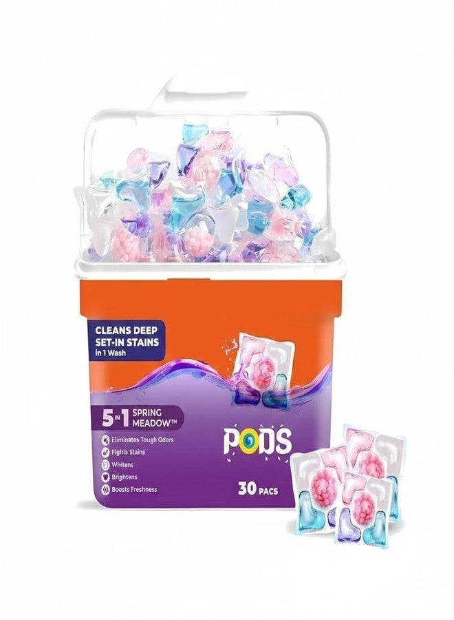 ETSAP 30 Pods 5-in-1 Dissolvable Magic Laundry Pods | Tough Stain Fighter for Top & Front Load Machines | Floral Aroma | Eco-Friendly | 1 Pod = 1 Wash for 5-7kg Loads (30 Pods) - Image 1