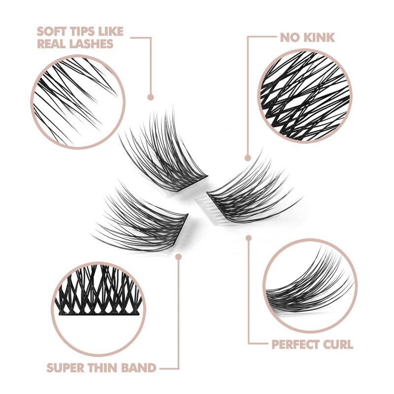 EASITENSION DIY Eyelash Extension, 3D Effect Glue Bonded Band Individual Lash 12 Clusters Volume Lashes Set, Home Eyelash Extension, C curl Lashes Pack(12MM) - Image 2