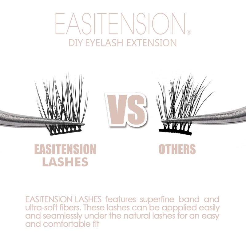 EASITENSION DIY Eyelash Extension, 3D Effect Glue Bonded Band Individual Lash 12 Clusters Volume Lashes Set, Home Eyelash Extension, C curl Lashes Pack(12MM) - Image 3