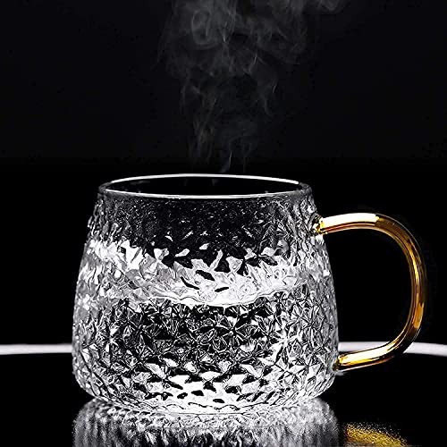 VILON Golden Handle Glass Tea and Coffee Mug – 410ml Clear Cups – Elegant Borosilicate Glass – Microwave Safe – Ideal for Tea, Coffee, Milk, Juice | 410ml | Set of 6 (Gold Teacup 6) - Image 2