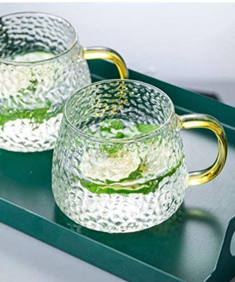 VILON Golden Handle Glass Tea and Coffee Mug – 410ml Clear Cups – Elegant Borosilicate Glass – Microwave Safe – Ideal for Tea, Coffee, Milk, Juice | 410ml | Set of 6 (Gold Teacup 6) - Image 4