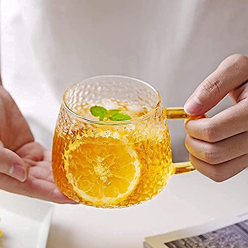 VILON Golden Handle Glass Tea and Coffee Mug – 410ml Clear Cups – Elegant Borosilicate Glass – Microwave Safe – Ideal for Tea, Coffee, Milk, Juice | 410ml | Set of 6 (Gold Teacup 6) - Image 5