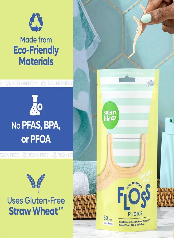 SmartLifeco Eco-Friendly Dental Floss Picks (200ct - Flossers Made with Straw Wheat Blend, Superior Anti-Shred Thread for Tight Gaps, Tooth Pick Stick for Adults, Soft on Gum & Teeth, Vegan, Mint - Image 3
