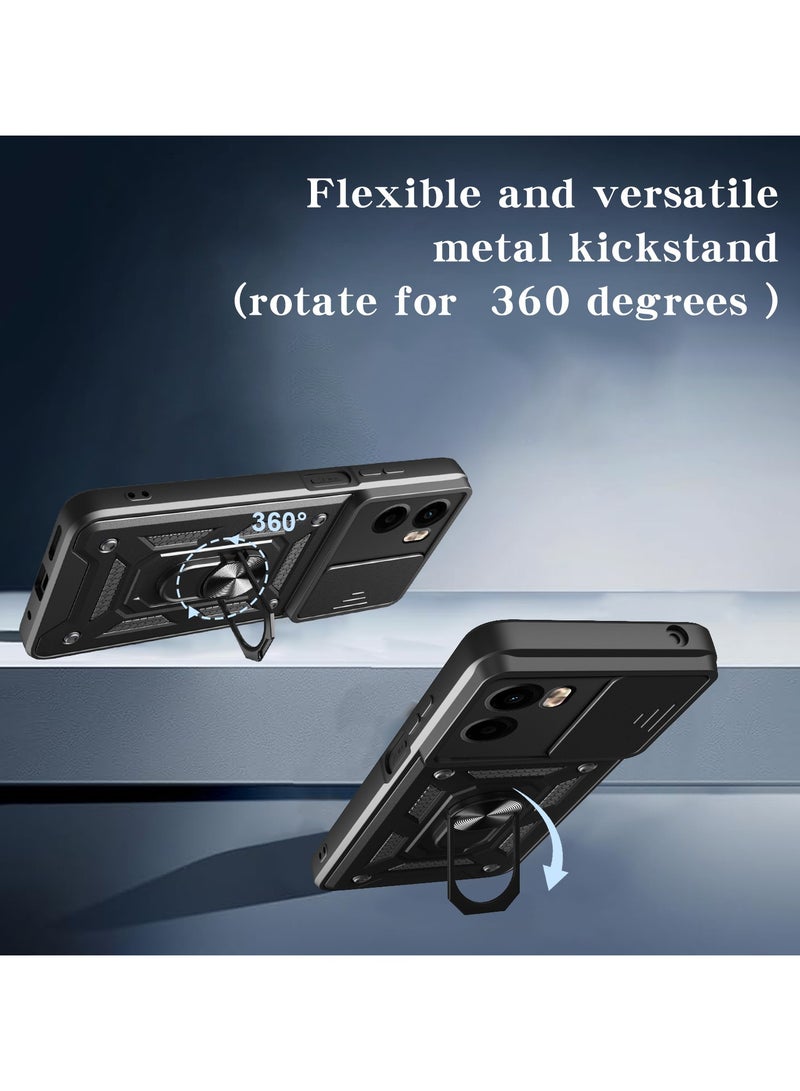 for Motorola G05/E15 Case, Slide Camera Lens Cover, Magnetic Ring Holder Kickstand Protective Phone Case for Motorola G05/E15, Black - Image 3