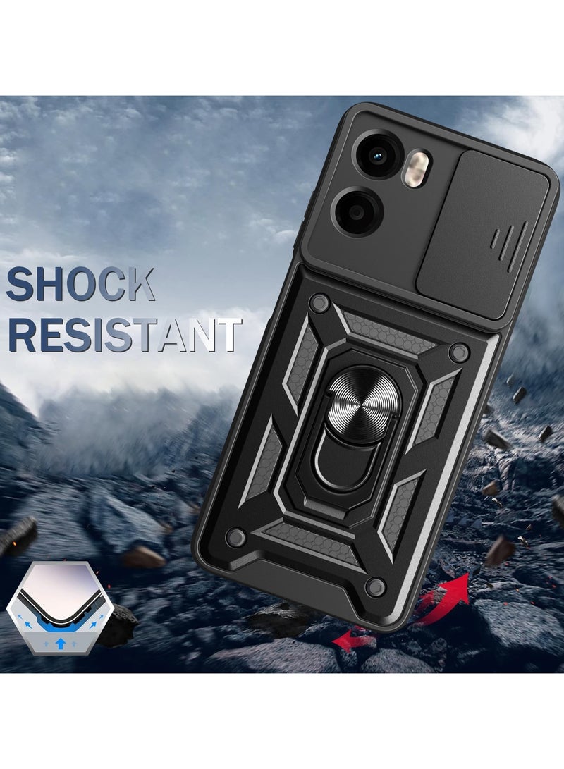 for Motorola G05/E15 Case, Slide Camera Lens Cover, Magnetic Ring Holder Kickstand Protective Phone Case for Motorola G05/E15, Black - Image 5