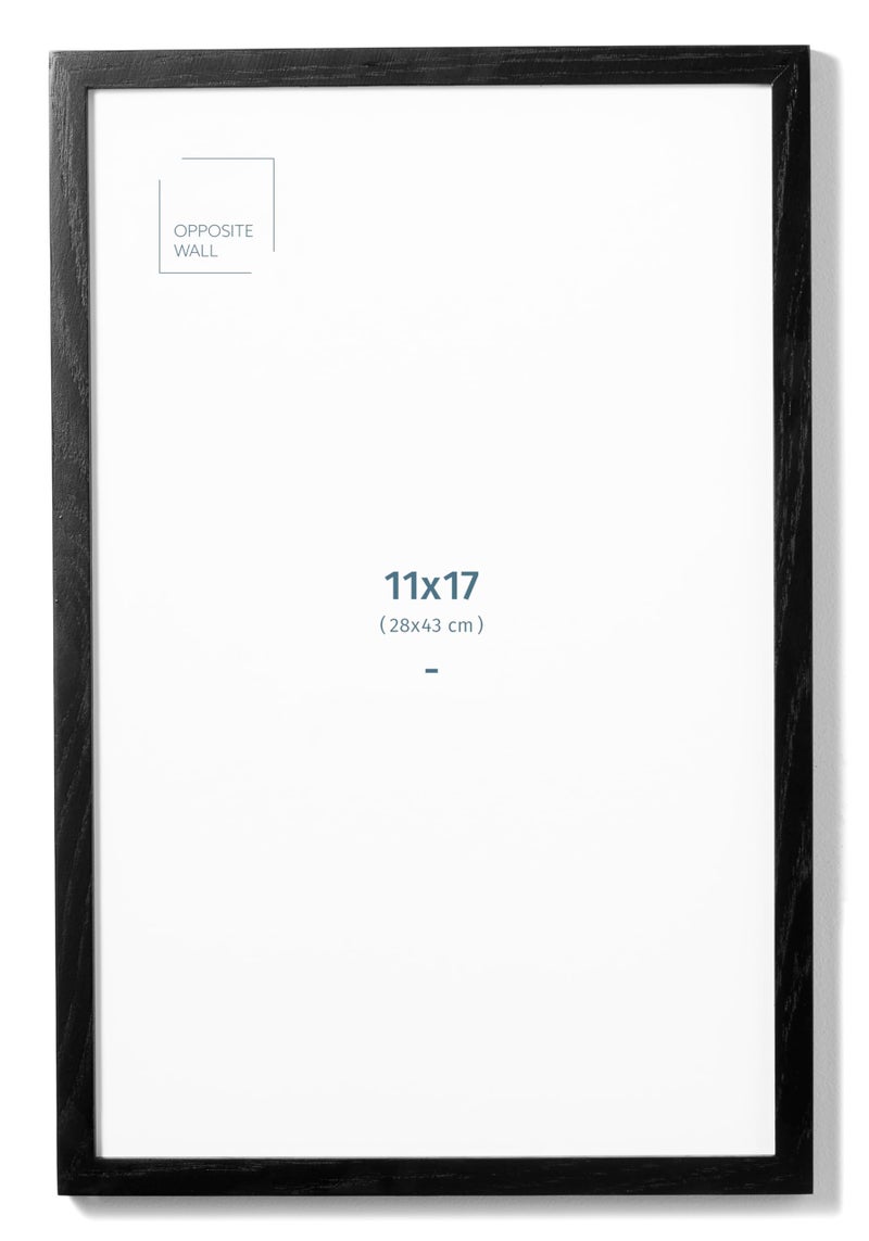 Opposite Wall إطار صورة من خشب البلوط الأسود الصلب 11x17 بوصة خفيف الوزن متعدد الاستخدامات مقاوم للكسر لتعليق الصور أو الملصقات ديكور حائط للمكتب والمعرض والمنزل