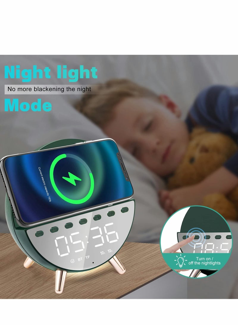 Captaintech Alarm Clock, Radio Clock with Wireless Charging, USB Port, Mains Powered, Digital Bedside Bluetooth Speaker for Bedroom (Green) - Image 3