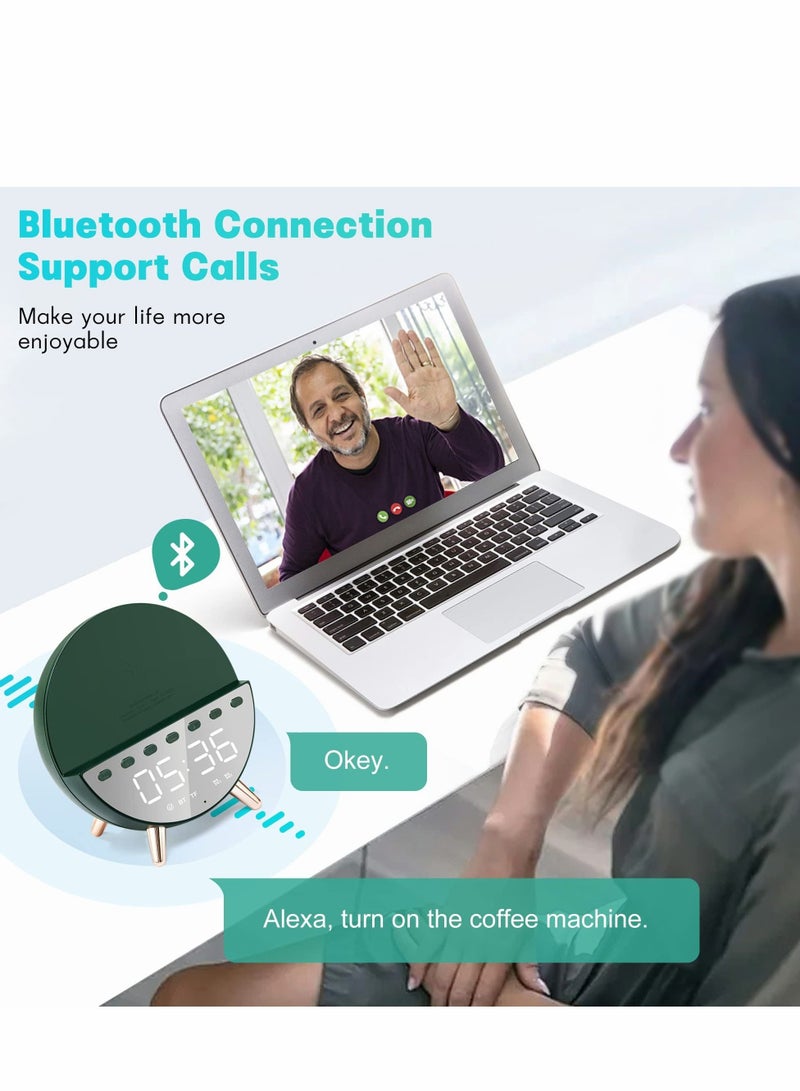 Captaintech Alarm Clock, Radio Clock with Wireless Charging, USB Port, Mains Powered, Digital Bedside Bluetooth Speaker for Bedroom (Green) - Image 5