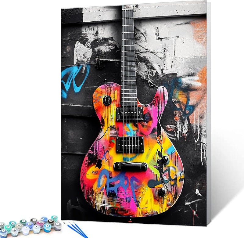 Tucocoo Graffiti Style DIY Oil Paint by Numbers for Adults Beginners Without Frame Cool Guitar Painting by Number on Canvas with Brushes and Acrylic Pigment Easy to Paint for Home Decor Gift 16 x 20inch - Image 1