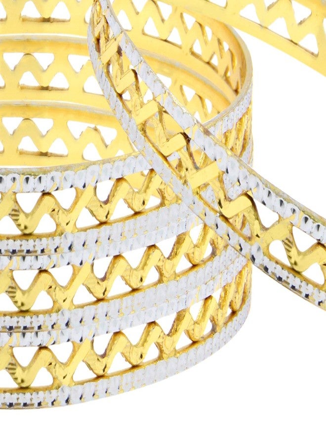 ZIVOM® Waves 22K Gold Rhodium Plated Two Tone Bangle Set Of 4 For Women Gift - Image 2
