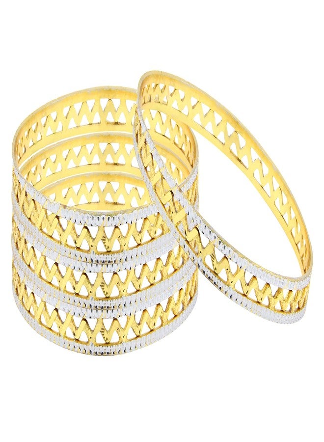 ZIVOM® Waves 22K Gold Rhodium Plated Two Tone Bangle Set Of 4 For Women Gift - Image 4