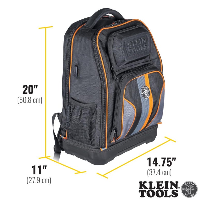 Klein Tools 62805BPTECH 28-Pocket Laptop Backpack Tool Bag, Tradesman Pro Extra-Large Tech Tool Backpack with Molded Bottom, Charging Port - Image 4