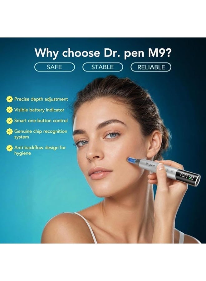 Dr pen Dr. Pen M9 New Professional Electric Microneedling Device: 6-speed adjustable LCD display, skin texture repair pen, includes 2 original needles, travel-friendly high-end personal care device. - Image 3