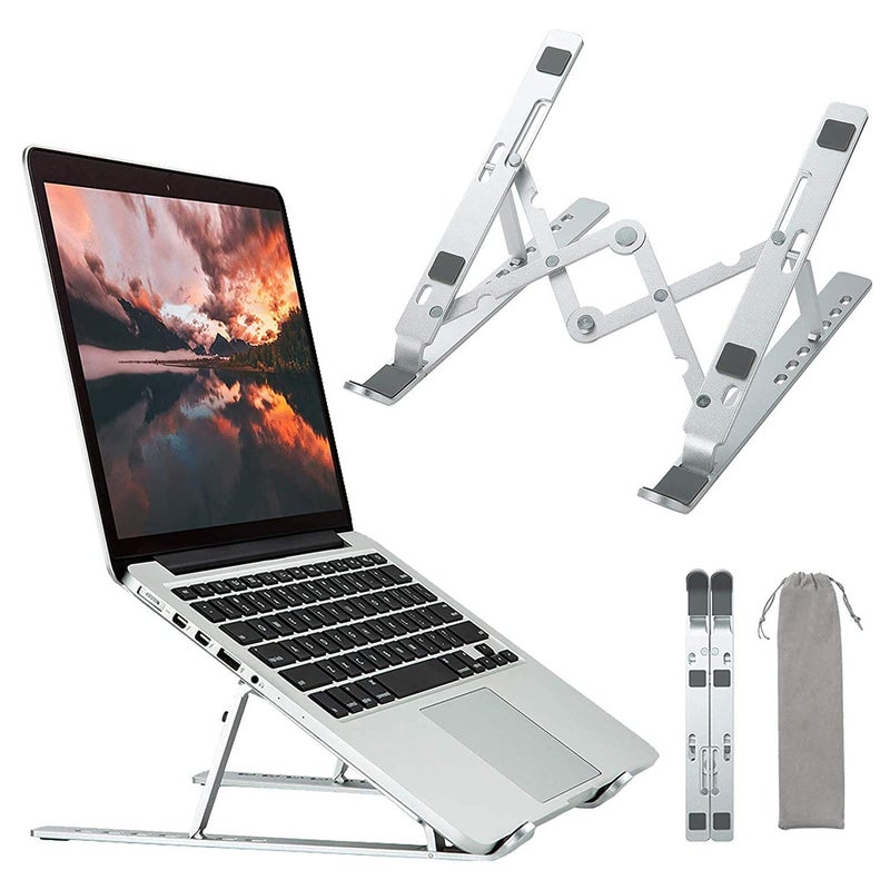 VDHJA 6 Angle Aluminum Laptop Stand Portable Adjustable Ventilated Aluminium Tabletop Laptop Stand with 6 Angles MultiAngle Compatible for MacBook Air Pro HP Lenovo Dell Other 10156 Silver - Image 1