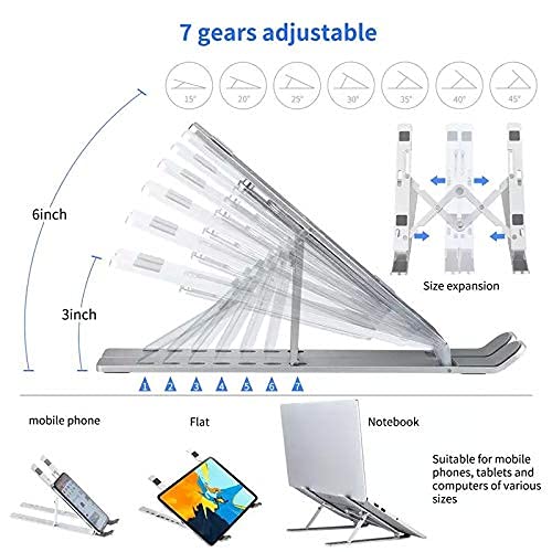 VDHJA 6 Angle Aluminum Laptop Stand Portable Adjustable Ventilated Aluminium Tabletop Laptop Stand with 6 Angles MultiAngle Compatible for MacBook Air Pro HP Lenovo Dell Other 10156 Silver - Image 4