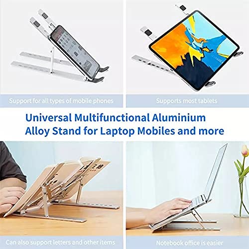 VDHJA 6 Angle Aluminum Laptop Stand Portable Adjustable Ventilated Aluminium Tabletop Laptop Stand with 6 Angles MultiAngle Compatible for MacBook Air Pro HP Lenovo Dell Other 10156 Silver - Image 2