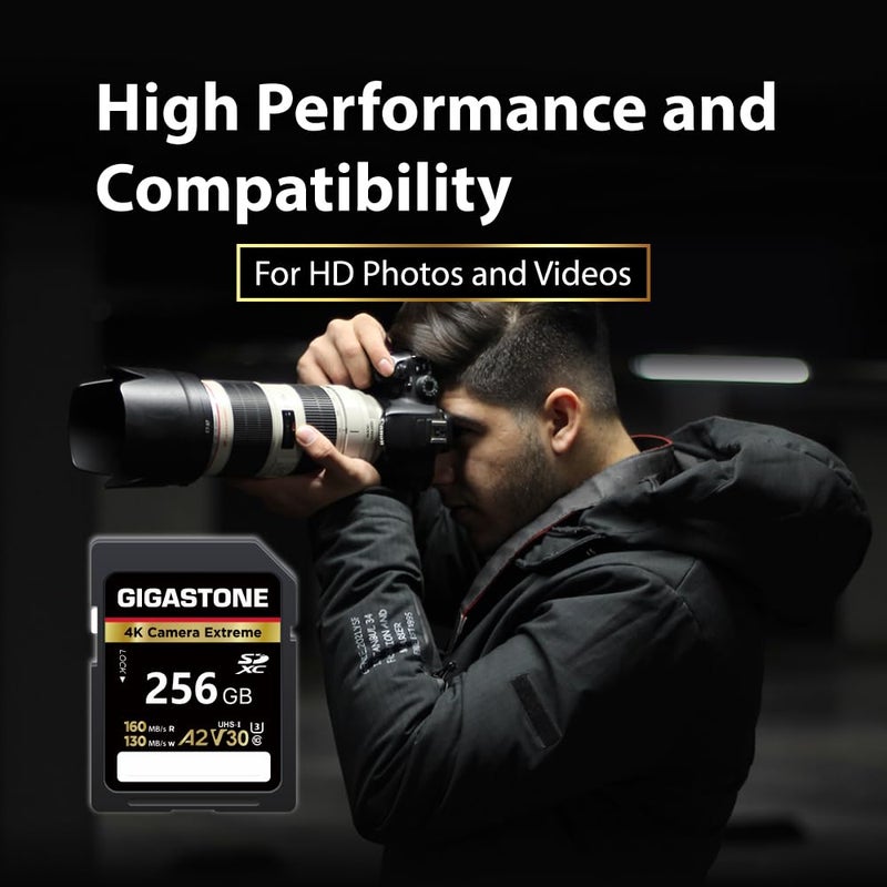 Gigastone 256GB SD Card, Camera Extreme, A2 V30 U3 SDXC Memory Card High Speed UHD Video Compatible with Canon Nikon Sony Digital Camera, with 1 Mini case - Image 4