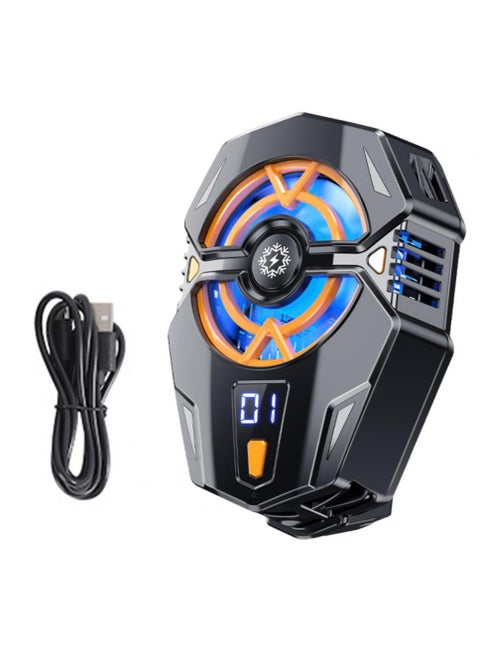 J20 Mobile Phone Cooling Fan 3 Gears Three Speed Modes Game Phone Cooler Silent Radiator LED Lights Adjustable Portable Heat Sink Semiconductor USB Phone Radiator For All Smartphones Digital Display Black