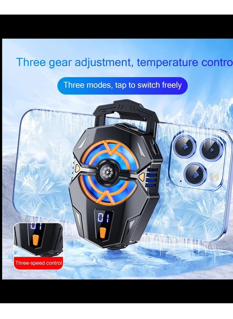 J20 Mobile Phone Cooling Fan 3 Gears Three Speed Modes Game Phone Cooler Silent Radiator LED Lights Adjustable Portable Heat Sink Semiconductor USB Phone Radiator For All Smartphones Digital Display Black