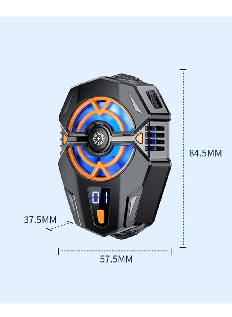 J20 Mobile Phone Cooling Fan 3 Gears Three Speed Modes Game Phone Cooler Silent Radiator LED Lights Adjustable Portable Heat Sink Semiconductor USB Phone Radiator For All Smartphones Digital Display Black