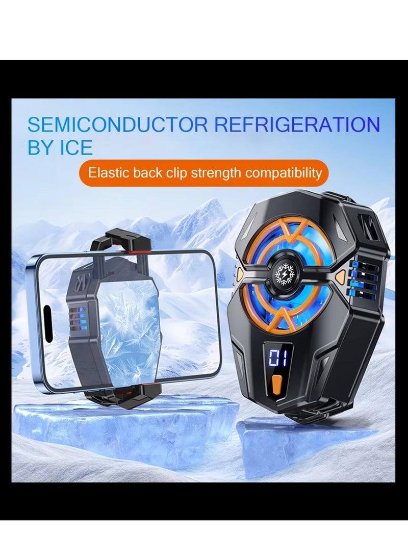 J20 Mobile Phone Cooling Fan 3 Gears Three Speed Modes Game Phone Cooler Silent Radiator LED Lights Adjustable Portable Heat Sink Semiconductor USB Phone Radiator For All Smartphones Digital Display Black