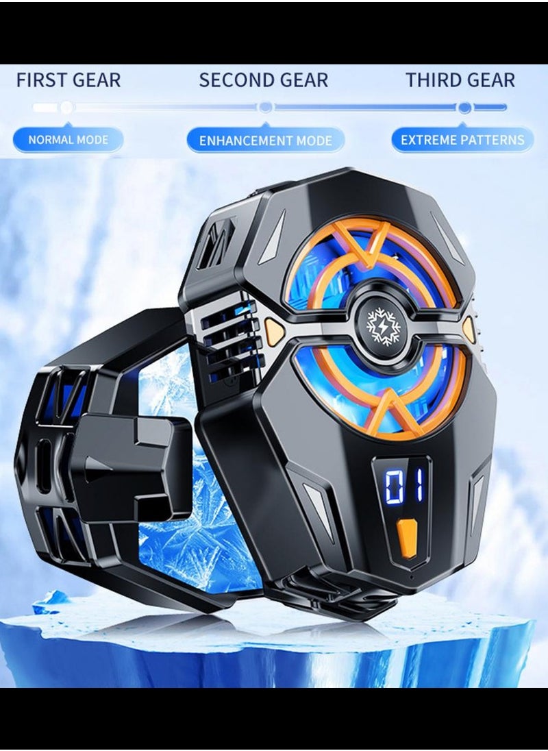 J20 Mobile Phone Cooling Fan 3 Gears Three Speed Modes Game Phone Cooler Silent Radiator LED Lights Adjustable Portable Heat Sink Semiconductor USB Phone Radiator For All Smartphones Digital Display Black