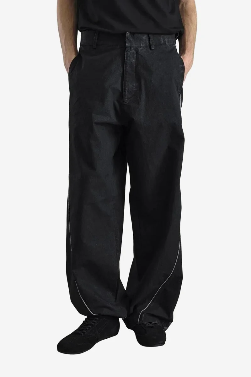 Giesto Black GIESTO Contrast Binding Detailed Baggy Ripstop Pants for Men | Best Price UAE