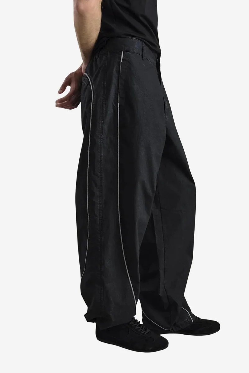 Giesto Black GIESTO Contrast Binding Detailed Baggy Ripstop Pants for Men | Best Price UAE