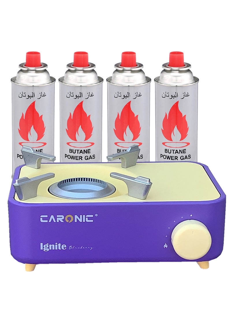CARONIC Portable Camping Gas Stove Double Burner Outdoor Automatic Ignition System Enamel Pan Support With 4 Portable Gas  - Image 1