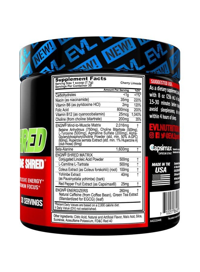 Evlution EVL Ultimate Pre Workout Powder - Thermogenic Fat Burner Preworkout Powder Drink for Lasting Energy Focus and Stamina - ENGN Shred Intense Fat Burning Creatine Free Preworkout Drink - Cherry Limeade - Image 2