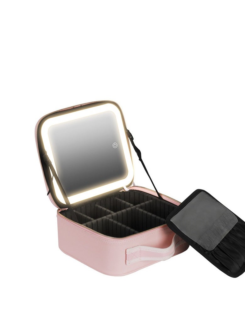 Generic makeup bag with LED mirror,Adjustable Brightness LED Cosmetic Train Case with brush storage board suitable for travel and daily make up  ,Portable Travel Cosmetic Organizer for Women, 3 Color Light Settings, Adjustable Dividers Vanity Case Birthday gifts  - Image 1