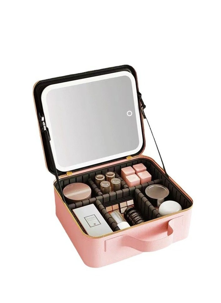 Generic makeup bag with LED mirror,Adjustable Brightness LED Cosmetic Train Case with brush storage board suitable for travel and daily make up  ,Portable Travel Cosmetic Organizer for Women, 3 Color Light Settings, Adjustable Dividers Vanity Case Birthday gifts  - Image 2