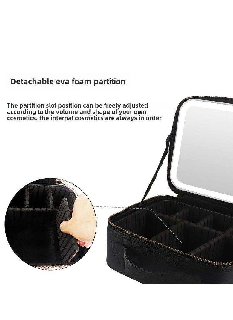 Generic makeup bag with LED mirror,Adjustable Brightness LED Cosmetic Train Case with brush storage board suitable for travel and daily make up  ,Portable Travel Cosmetic Organizer for Women, 3 Color Light Settings, Adjustable Dividers Vanity Case Birthday gifts  - Image 5