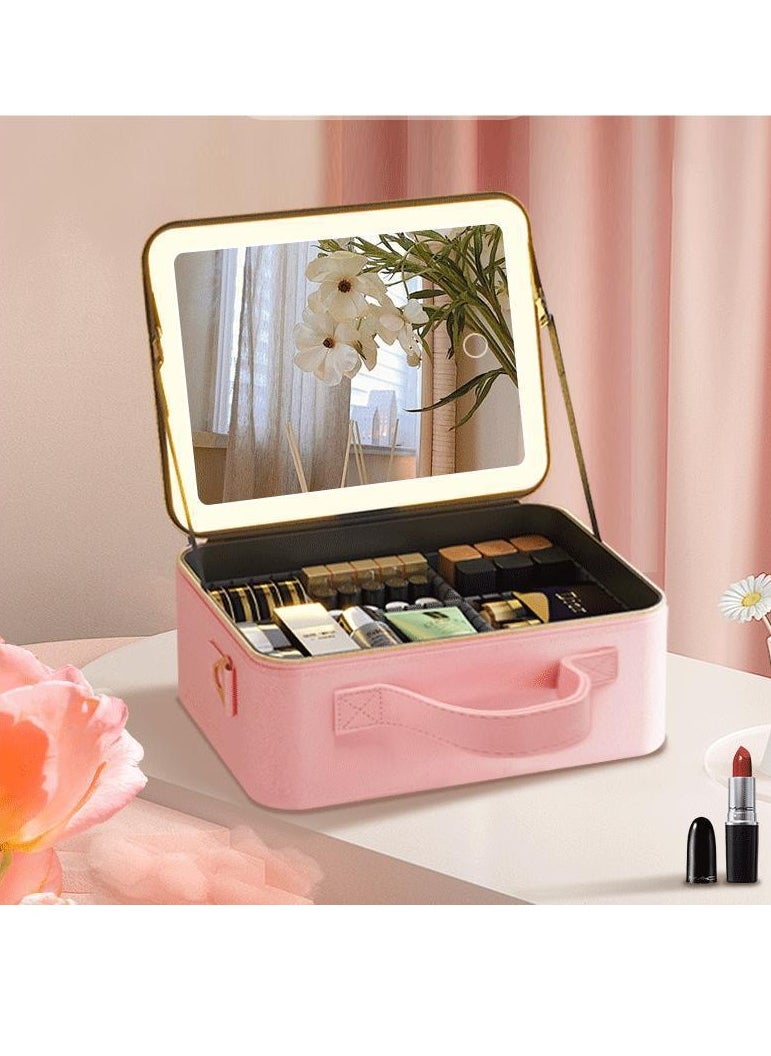 Generic makeup bag with LED mirror,Adjustable Brightness LED Cosmetic Train Case with brush storage board suitable for travel and daily make up  ,Portable Travel Cosmetic Organizer for Women, 3 Color Light Settings, Adjustable Dividers Vanity Case Birthday gifts  - Image 4