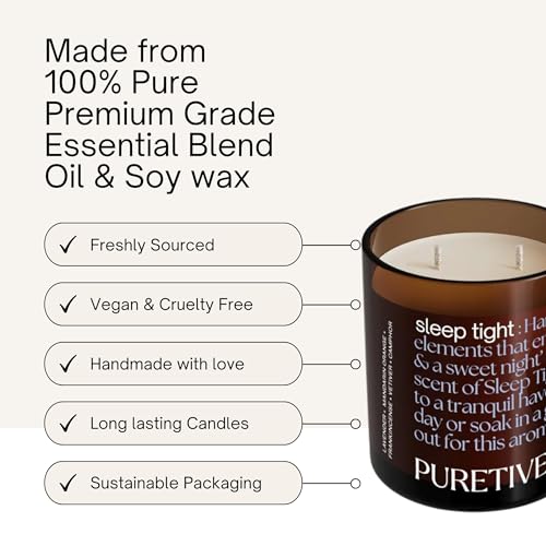 Puretive Notes by Puretive Sleep Tight Scented Candle – Lavender, Vetiver, Cedarwood & Orange | 100% Soy Wax & Essential Oils | Up to 35 hrs Burn Time | Home Décor & Gifting - Image 4