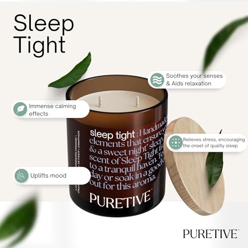Puretive Notes by Puretive Sleep Tight Scented Candle – Lavender, Vetiver, Cedarwood & Orange | 100% Soy Wax & Essential Oils | Up to 35 hrs Burn Time | Home Décor & Gifting - Image 3
