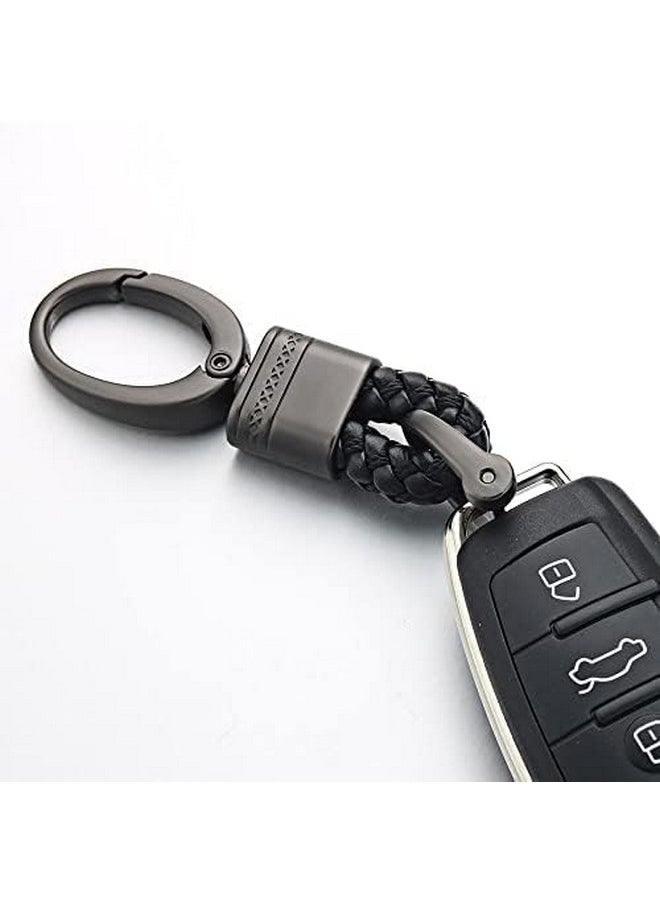 CONTACTS Contacts Black Braided Keychain Leather Strap Keyring Accessories PU Rope Hook Keyring with Zinc Alloy (Pack of 1)  - Image 4