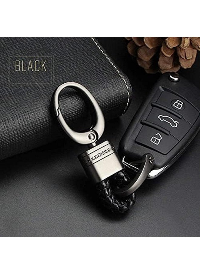 CONTACTS Contacts Black Braided Keychain Leather Strap Keyring Accessories PU Rope Hook Keyring with Zinc Alloy (Pack of 1)  - Image 2