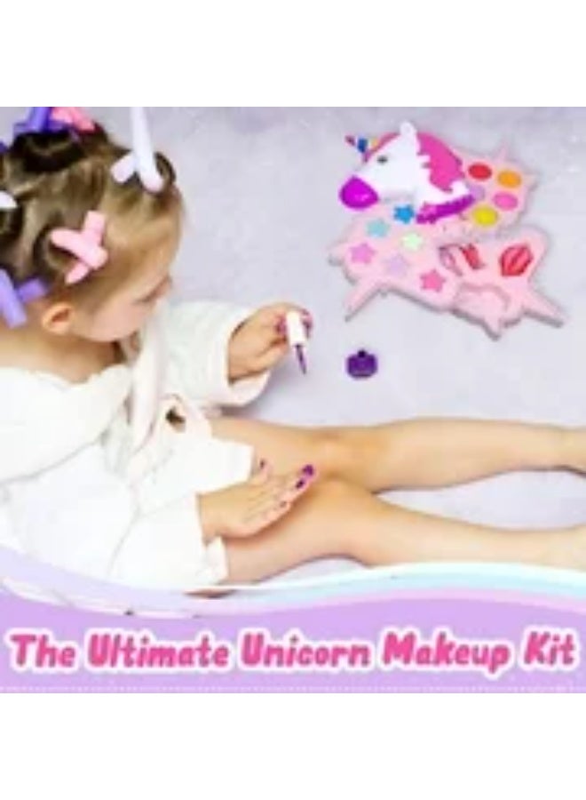 MUMS PLANET Unicorn Kids Makeup Kit Bag Star for Girl Real Washable Makeup Kit for Little Girls over 8 Year Old Girls Makeup Set with Cute Princess Cosmetic Purse Girls - Children's makeup bag  - Image 2