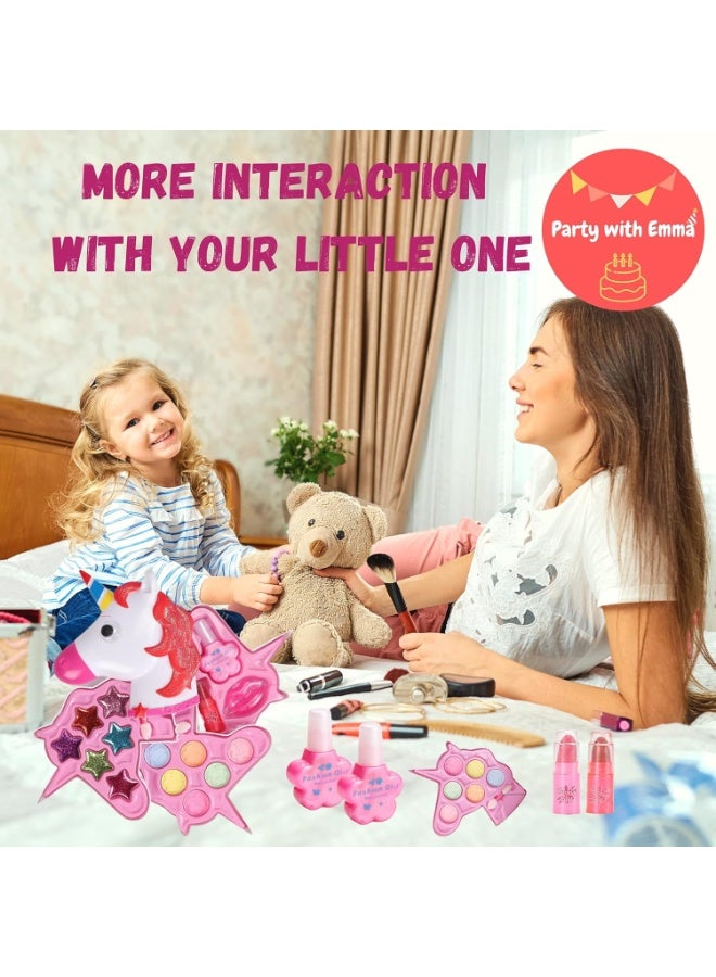 MUMS PLANET Unicorn Kids Makeup Kit Bag Star for Girl Real Washable Makeup Kit for Little Girls over 8 Year Old Girls Makeup Set with Cute Princess Cosmetic Purse Girls - Children's makeup bag  - Image 5
