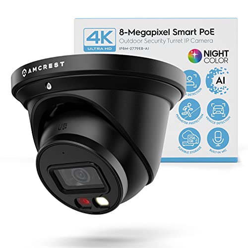 Amcrest 4K Night Color AI Turret IP PoE Camera 49ft Full Color Nightvision, Security IP Camera, Built-in Microphone, Human Detection, Perimeter Protection, 129° FOV, 4K@15fps IP8M-2779EB-AI (Black) - Image 1