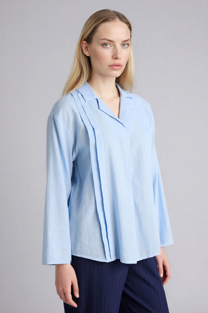 DeFacto Blue Woman Relax Fit Shirt Collar Long Sleeve Blouse Casual - Image 5