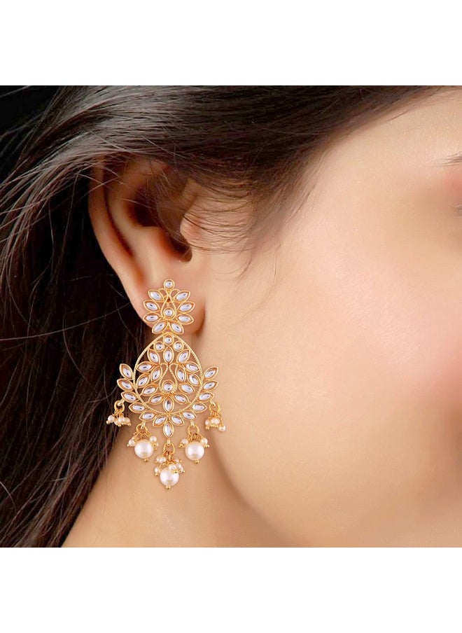 I Jewels I Jewels Traditional Gold Plated Chandbali Earrings Encased With Faux Kundans For Women/Girls (E2465W)  - Image 4