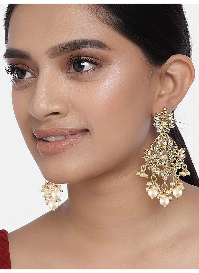 I Jewels I Jewels Traditional Gold Plated Chandbali Earrings Encased With Faux Kundans For Women/Girls (E2465W)  - Image 2