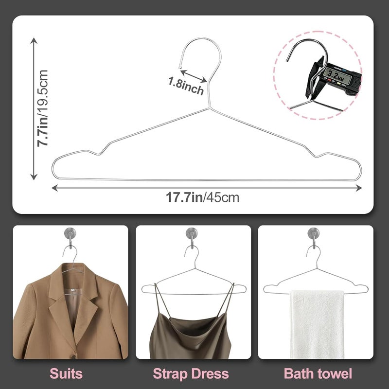UEAKPIC Metal Hangers Heavy Duty 18 Inch Clothes Hangers, Space Saving and Non-Slip Groove Stainless Steel 40 Pack Rustproof Clothes Hangers (11lb & 3.2mm), for Suits, Shirts, Pants, Dresses (Silver) - Image 2