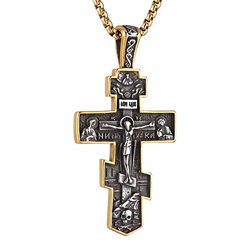 HZMAN Eastern Orthodox Cross Necklace for Men Women Retro Religious Jesus Crucifix Byzantine Cross Christian Pendant Jewelry Gift - Image 1