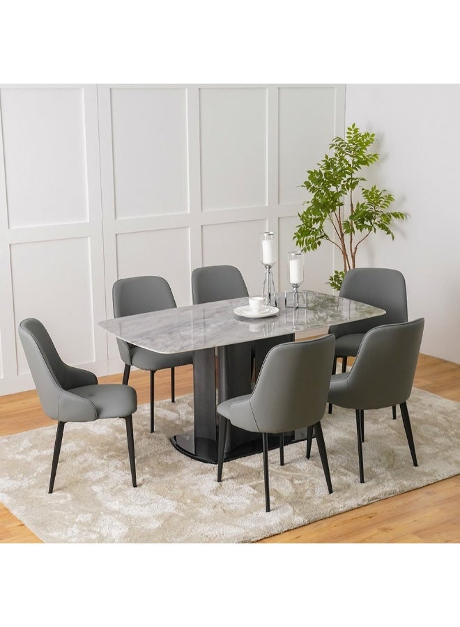 DANUBE HOME Casandra 1+6 Seater Dining Set 7-Piece Dining Set Sturdy Kitchen Dining Table With 6-Seater Dining Chairs Modern Design Furniture For Home Dining Room - Marble/Grey - Image 2