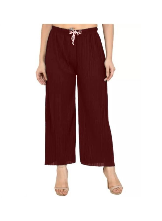 No brands المرأة مطوي عارضة واسعة الساق الكتان بنطلون مريح مرونة عالية الخصر بانت KU305 - Image 1