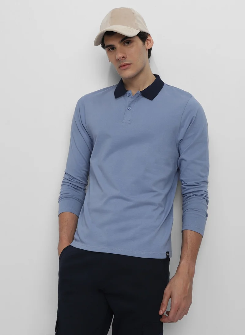 Dennis Lingo Light Blue Slim Fit Polo Collar T-shirt for Men - 100% Cotton, Full Sleeve, Casual,