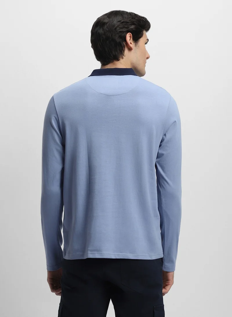 Dennis Lingo Light Blue Slim Fit Polo Collar T-shirt for Men - 100% Cotton, Full Sleeve, Casual,